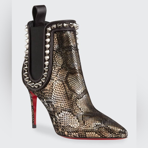 Christian Louboutin Capaboot Metallic Snake Print Studded Size 7